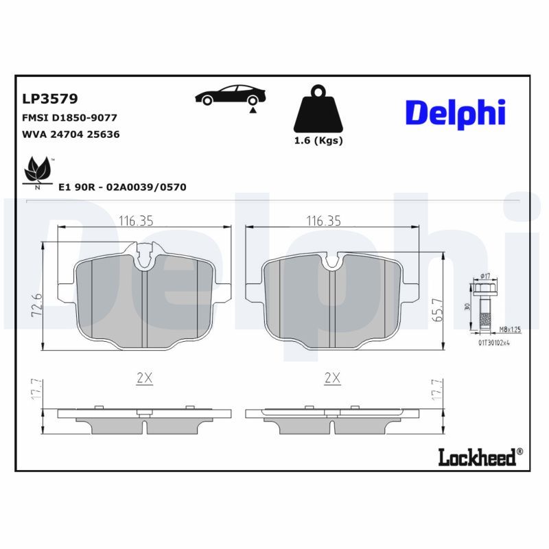 DELPHI LP3579 - Bremsbelagsatz, Scheibenbremse
