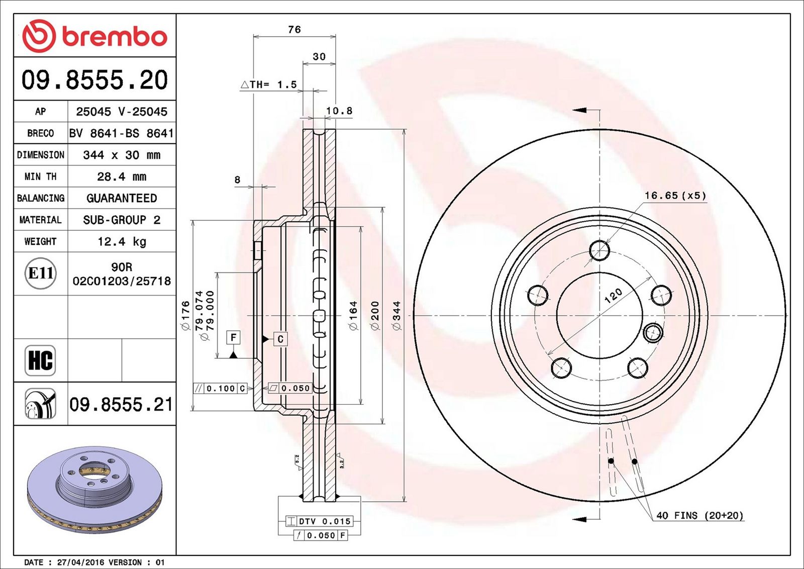 BREMBO 09.8555.21 - Bremsscheibe