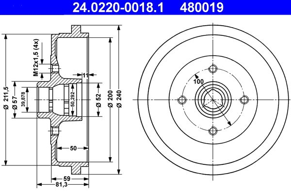 ATE 24.0220-0018.1 - Bremstrommel
