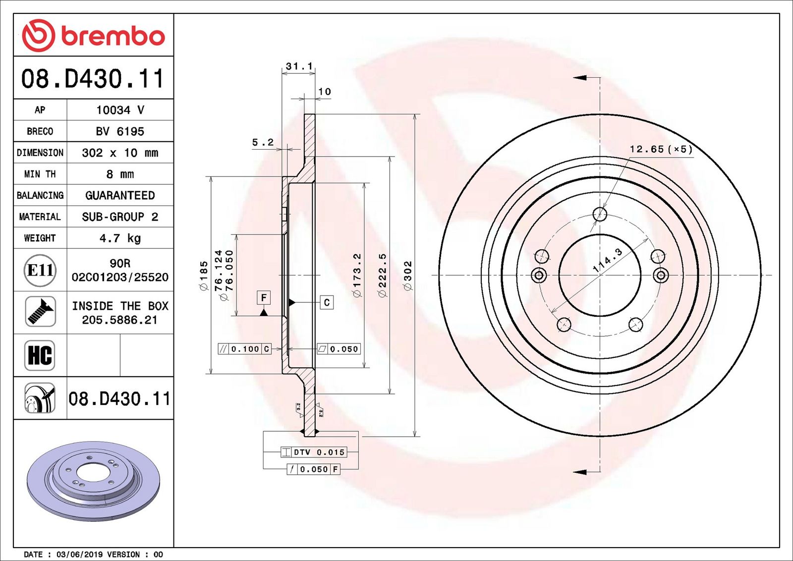 BREMBO 08.D430.11 - Bremsscheibe