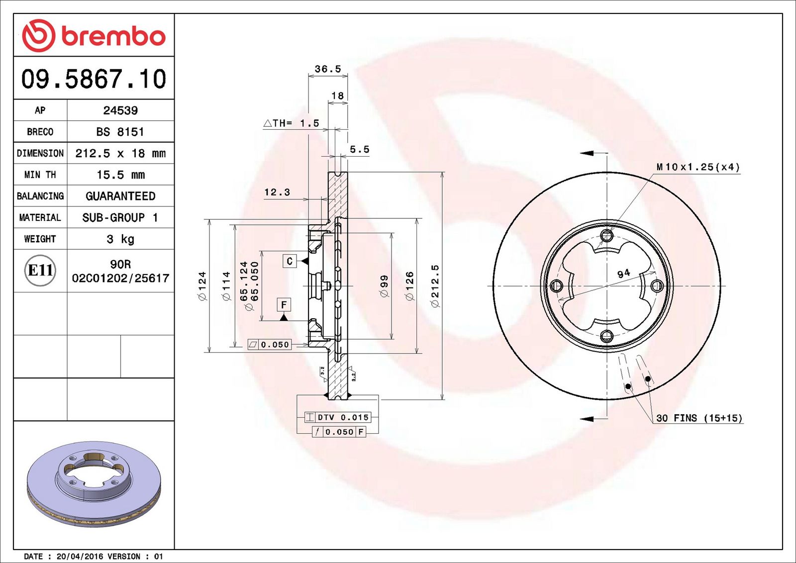 BREMBO 09.5867.10 - Bremsscheibe