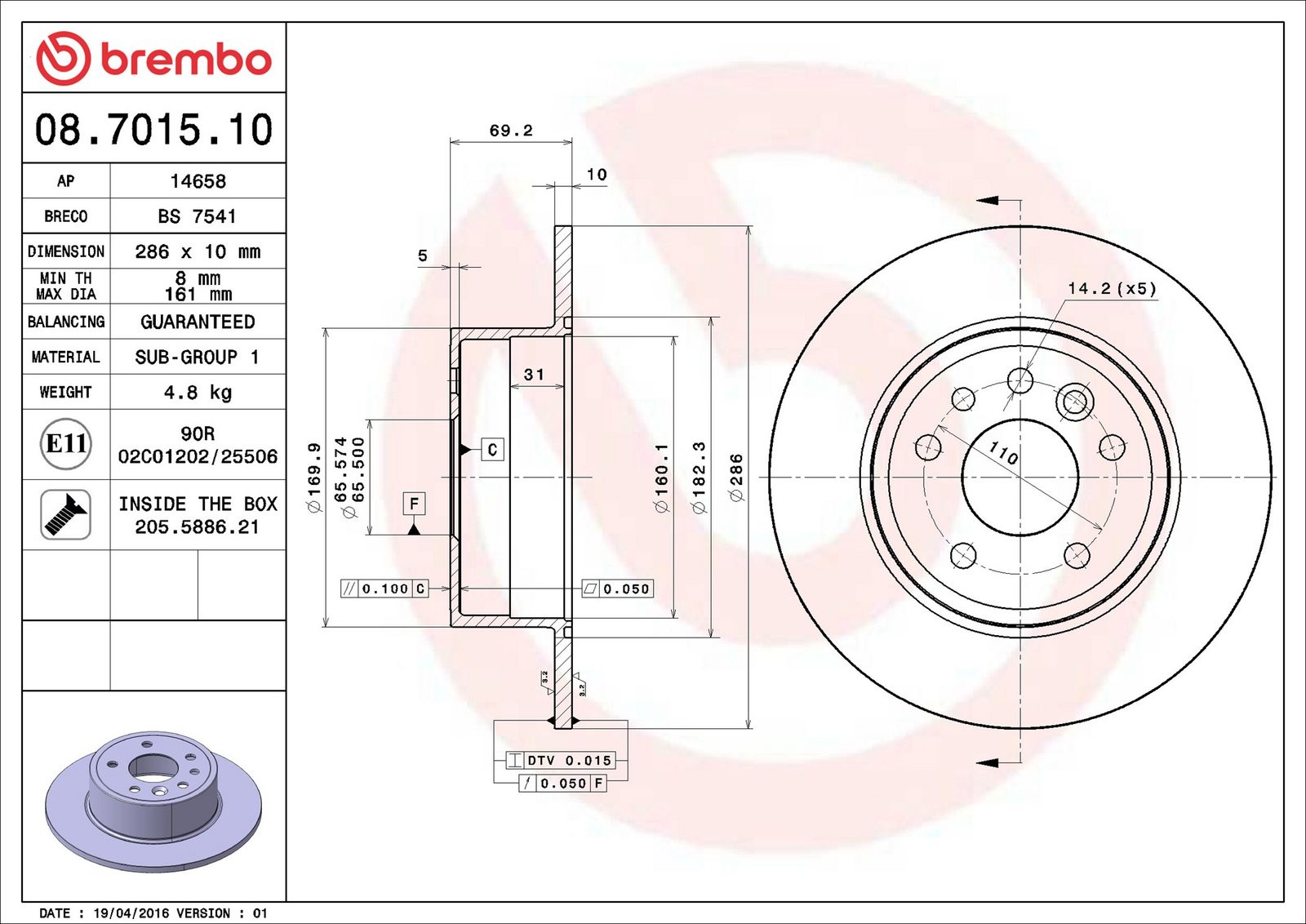 BREMBO 08.7015.10 - Bremsscheibe