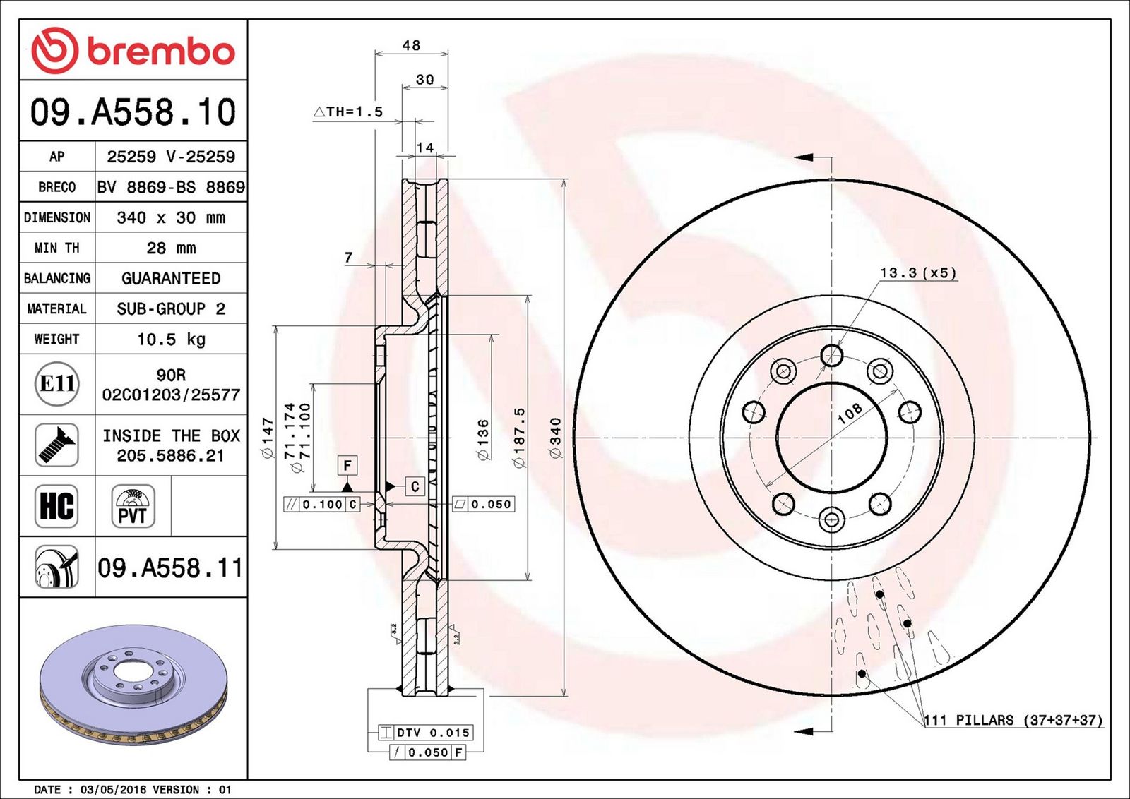 BREMBO 09.A558.11 - Bremsscheibe