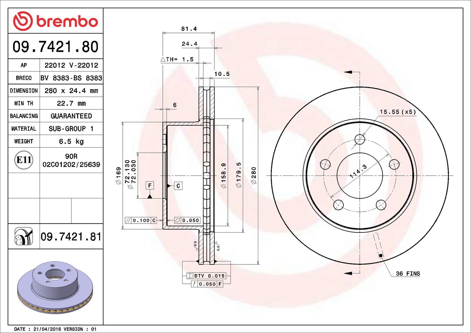 BREMBO 09.7421.81 - Bremsscheibe