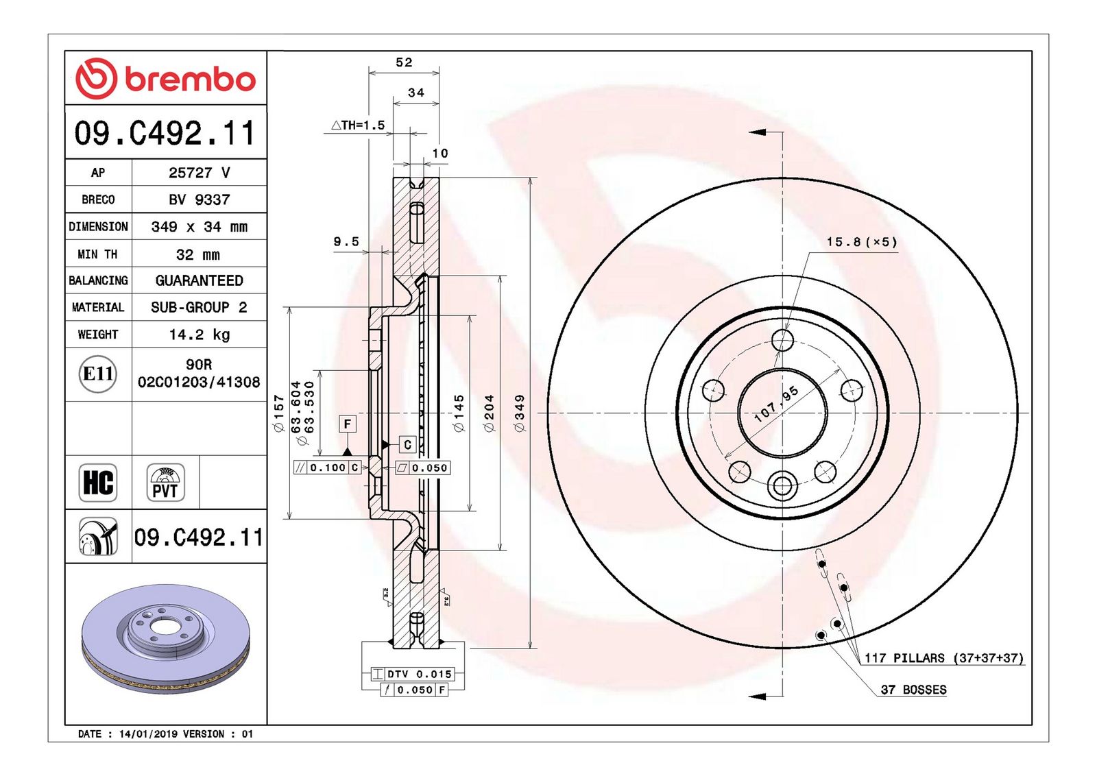 BREMBO 09.C492.11 - Bremsscheibe