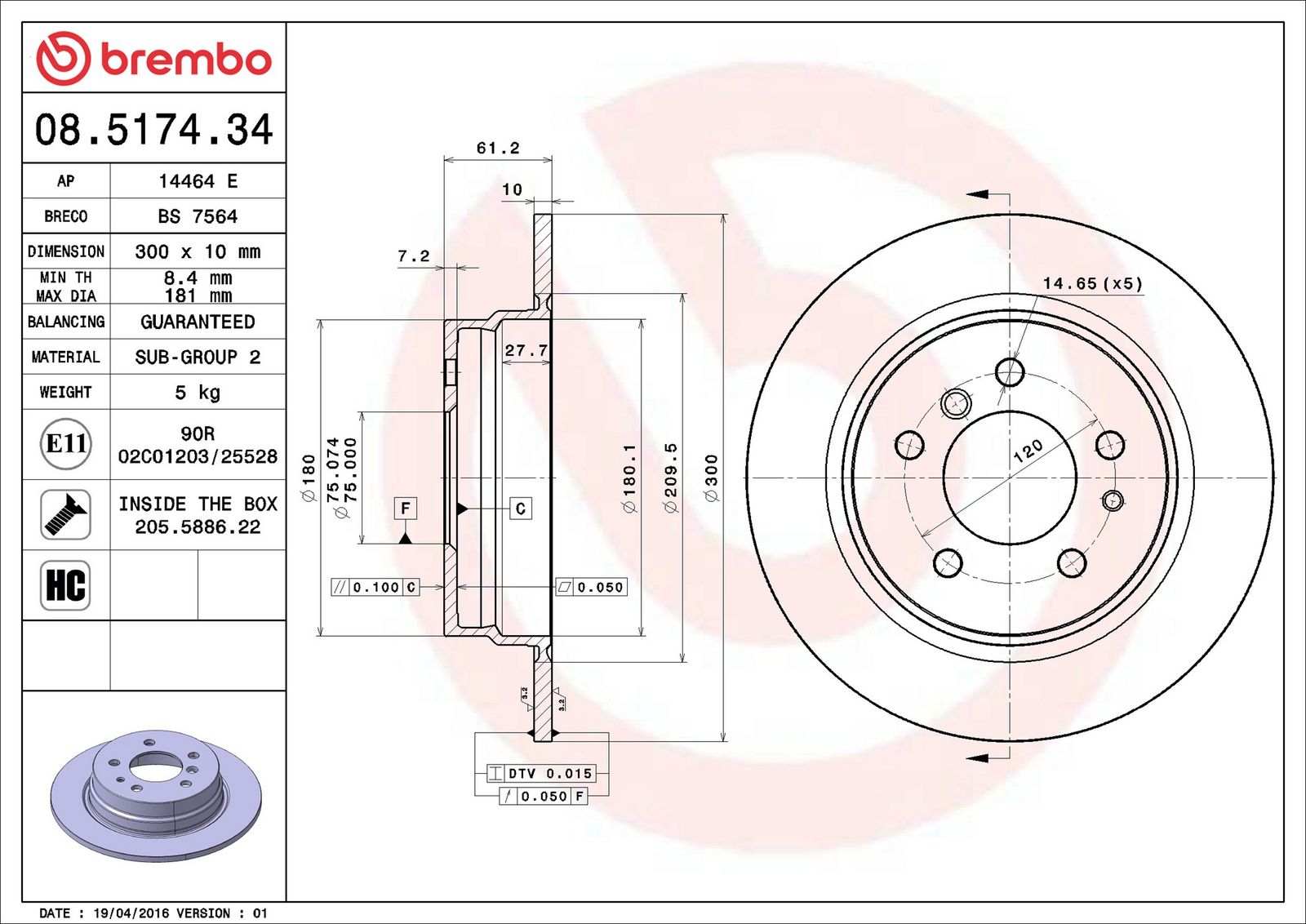 BREMBO 08.5174.34 - Bremsscheibe