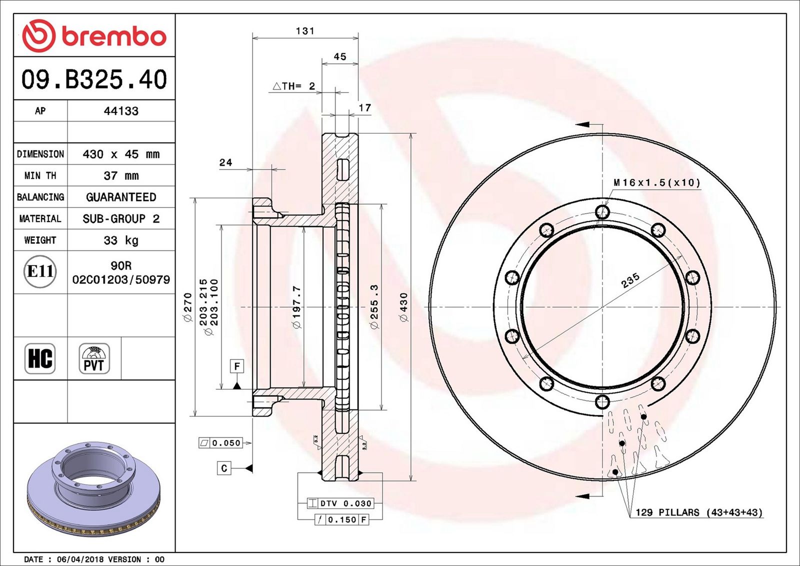 BREMBO 09.B325.40 - Bremsscheibe