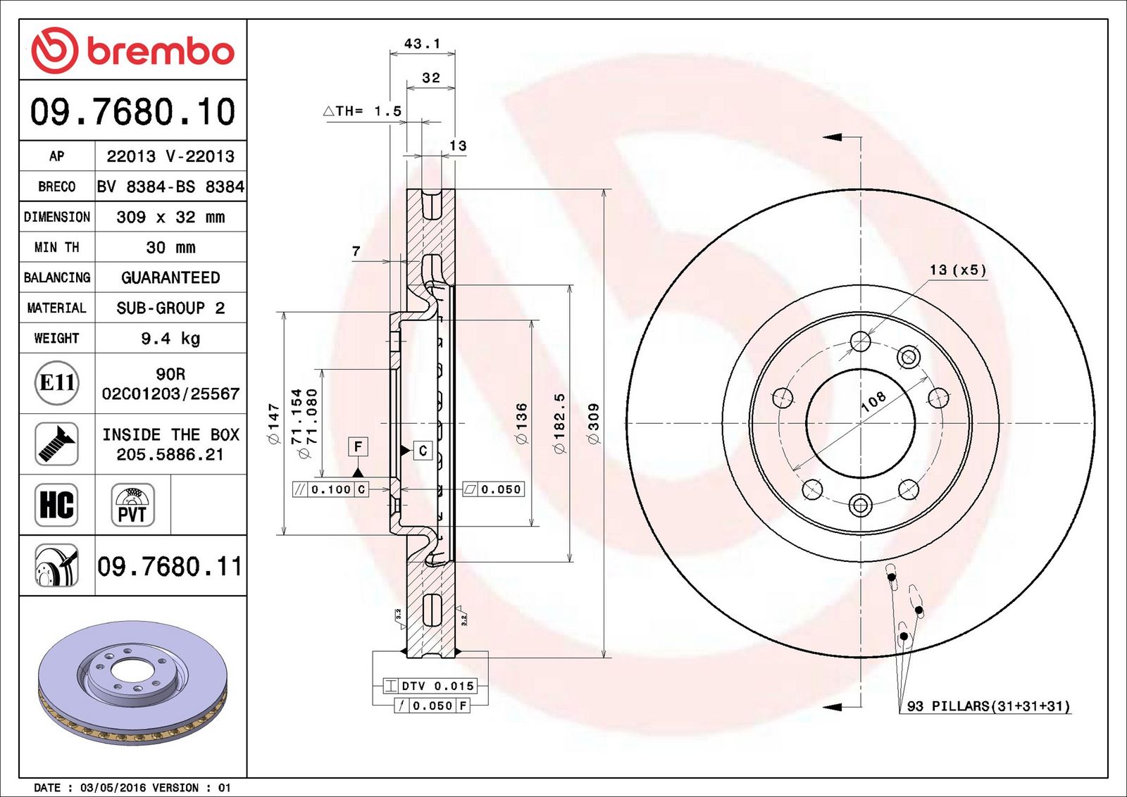 BREMBO 09.7680.11 - Bremsscheibe