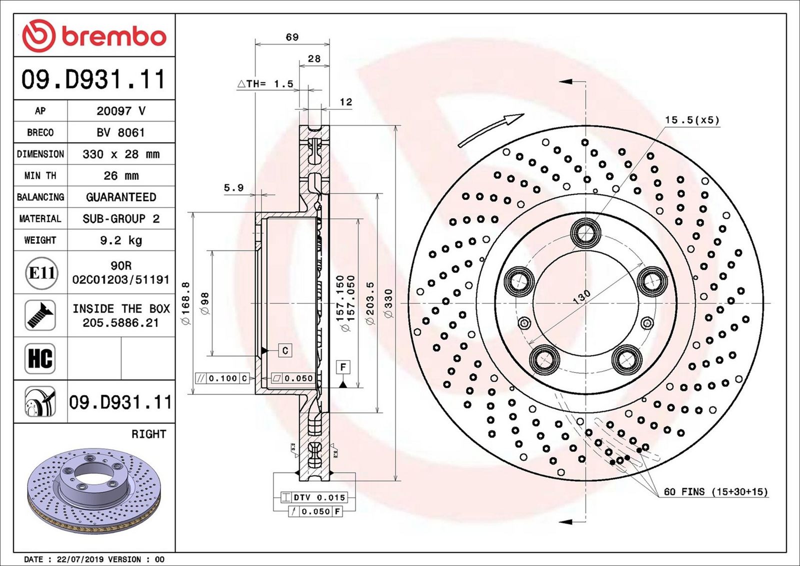 BREMBO 09.D931.11 - Bremsscheibe