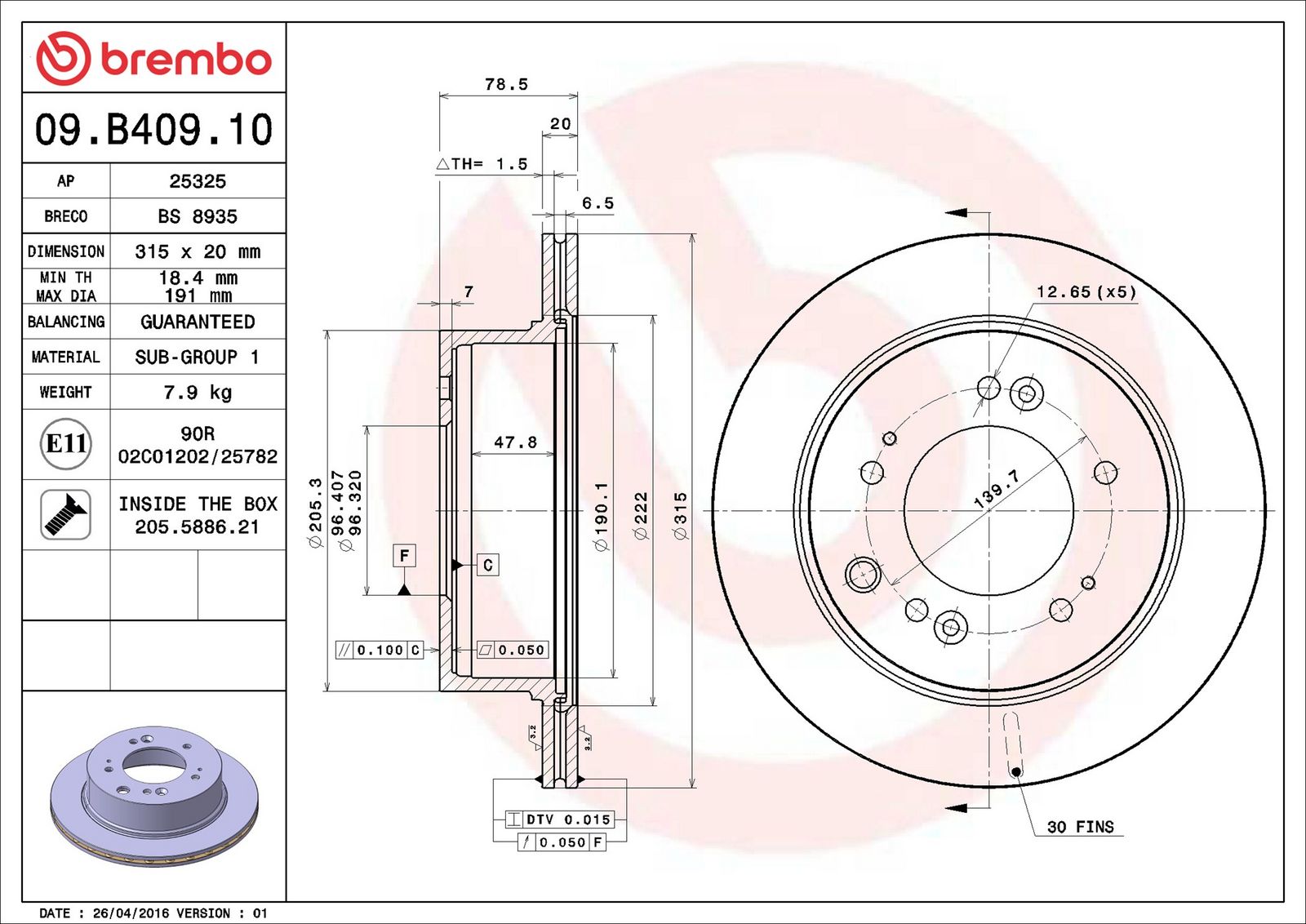 BREMBO 09.B409.10 - Bremsscheibe