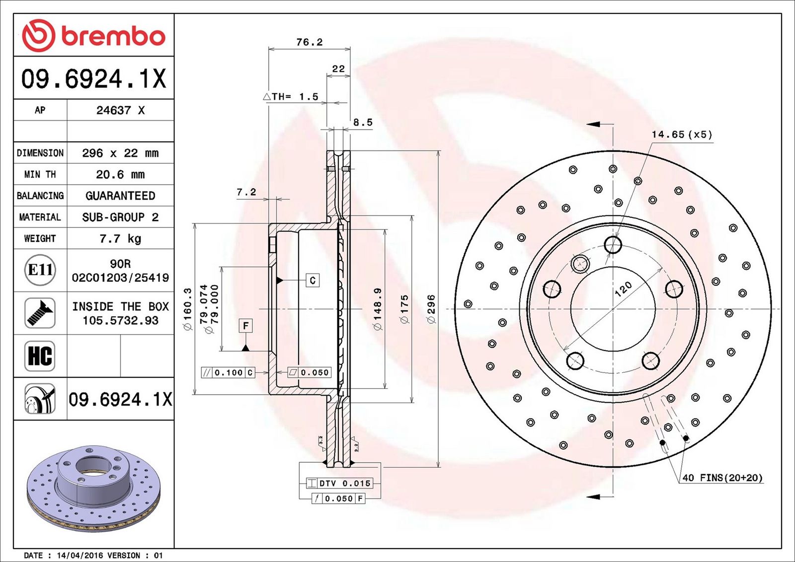 BREMBO 09.6924.1X - Bremsscheibe