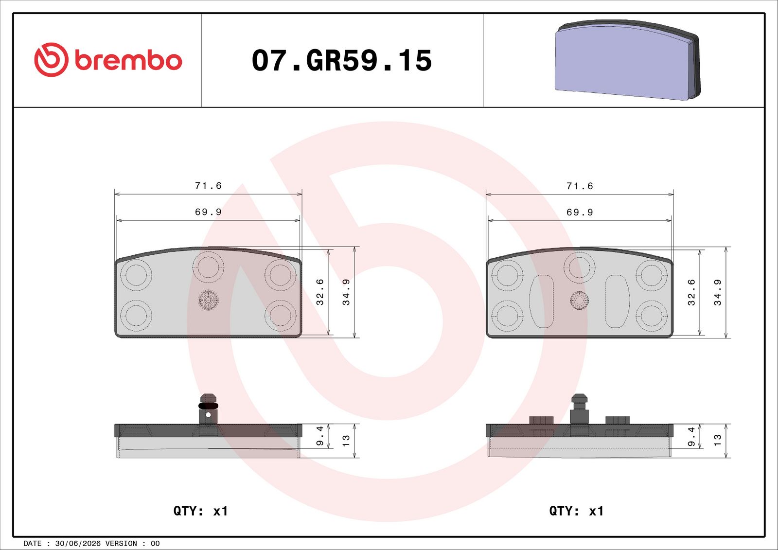 BREMBO 07GR5915 - Bremsbelagsatz, Scheibenbremse