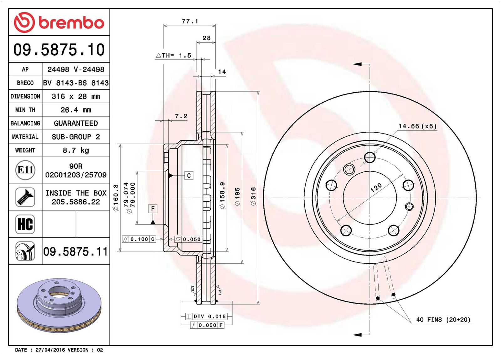 BREMBO 09.5875.11 - Bremsscheibe