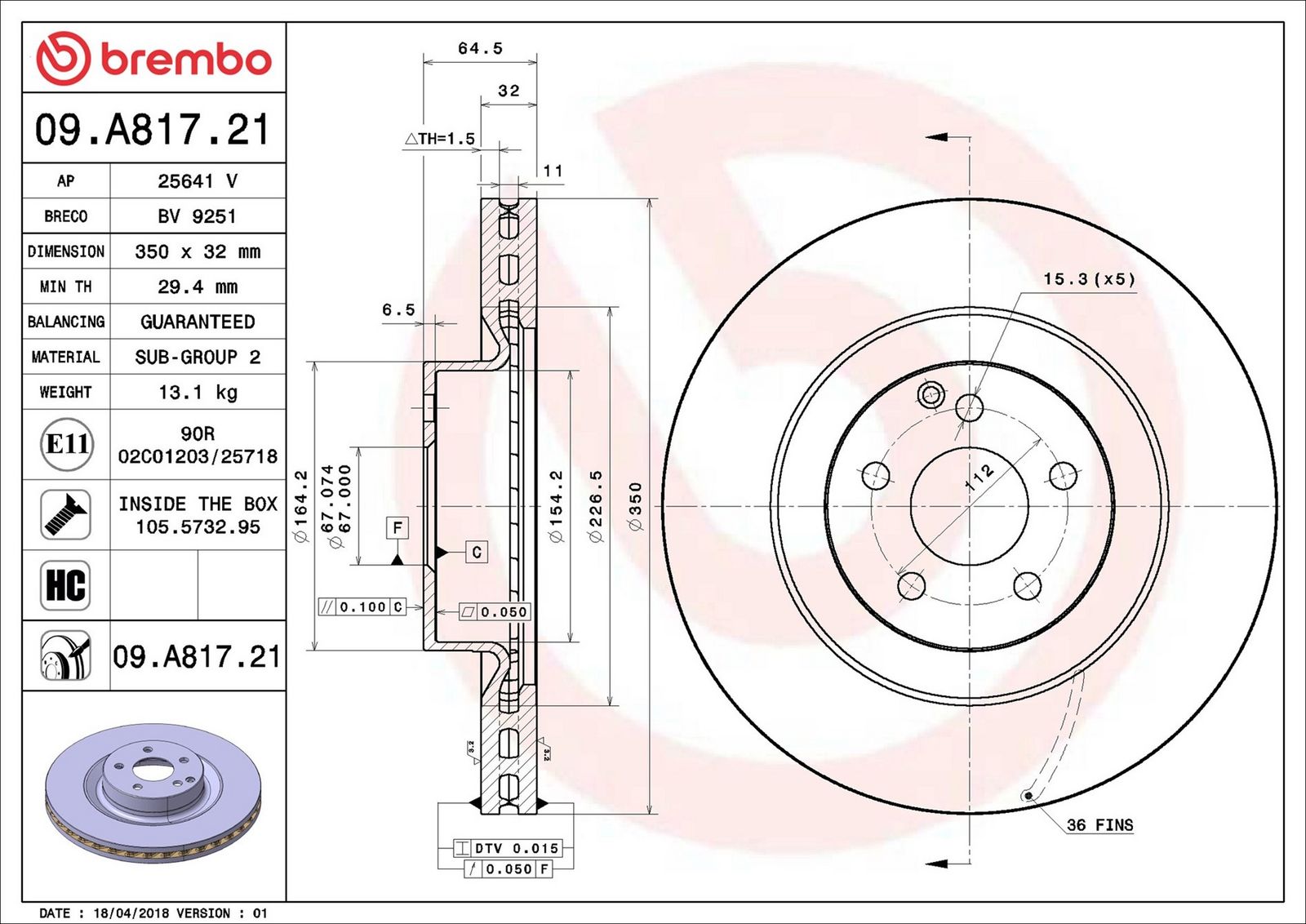 BREMBO 09.A817.21 - Bremsscheibe
