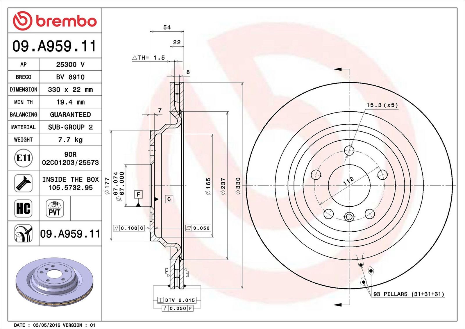 BREMBO 09.A959.11 - Bremsscheibe