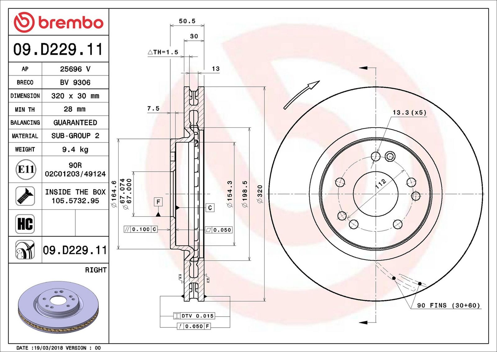 BREMBO 09.D229.11 - Bremsscheibe