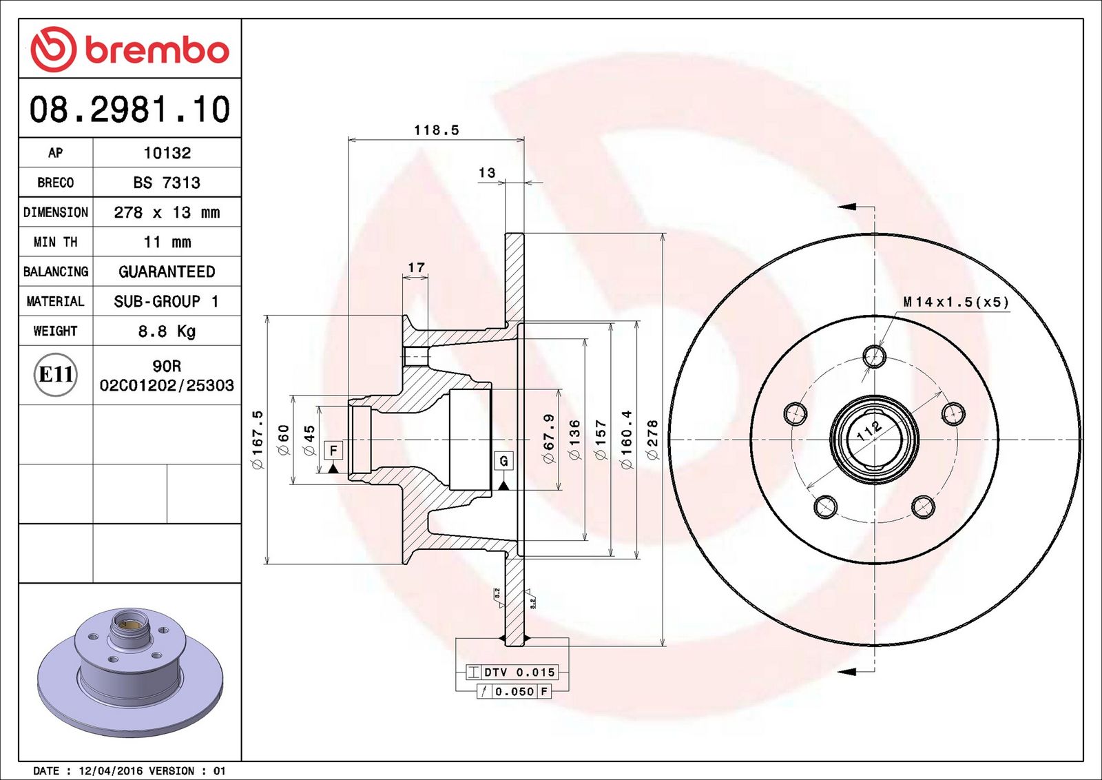 BREMBO 08.2981.10 - Bremsscheibe