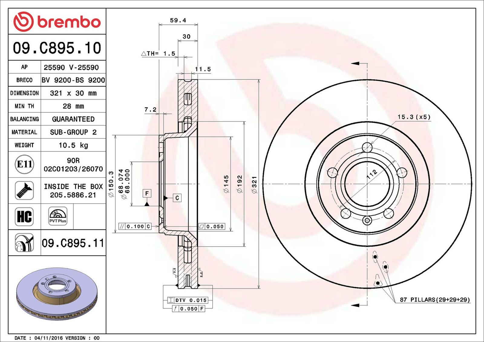 BREMBO 09.C895.11 - Bremsscheibe