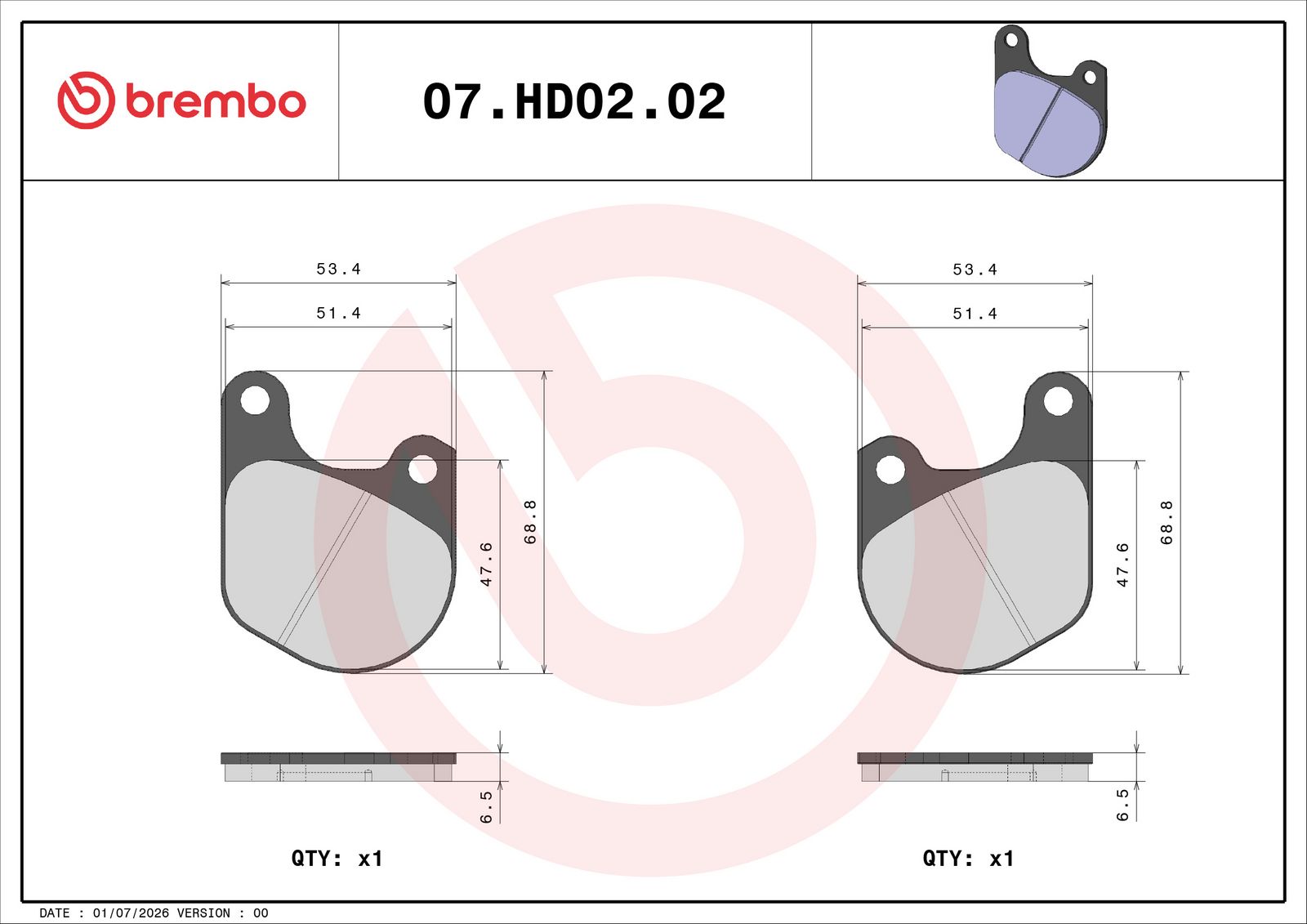 BREMBO 07HD0202 - Bremsbelagsatz, Scheibenbremse