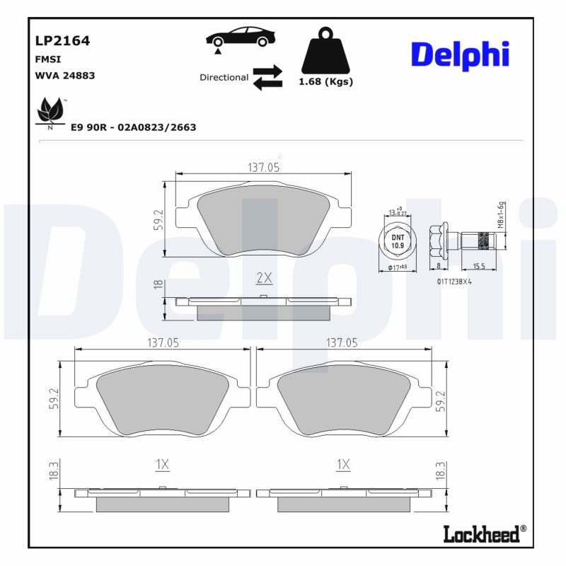DELPHI LP2164 - Bremsbelagsatz, Scheibenbremse