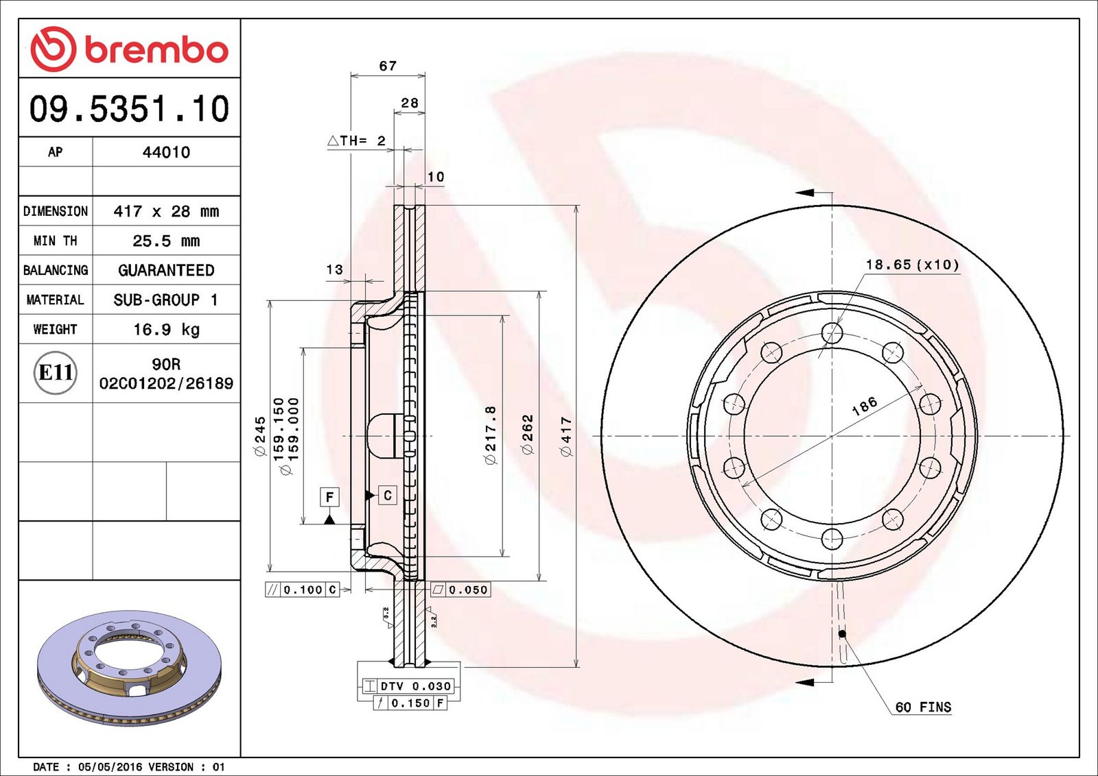 BREMBO 09.5351.10 - Bremsscheibe