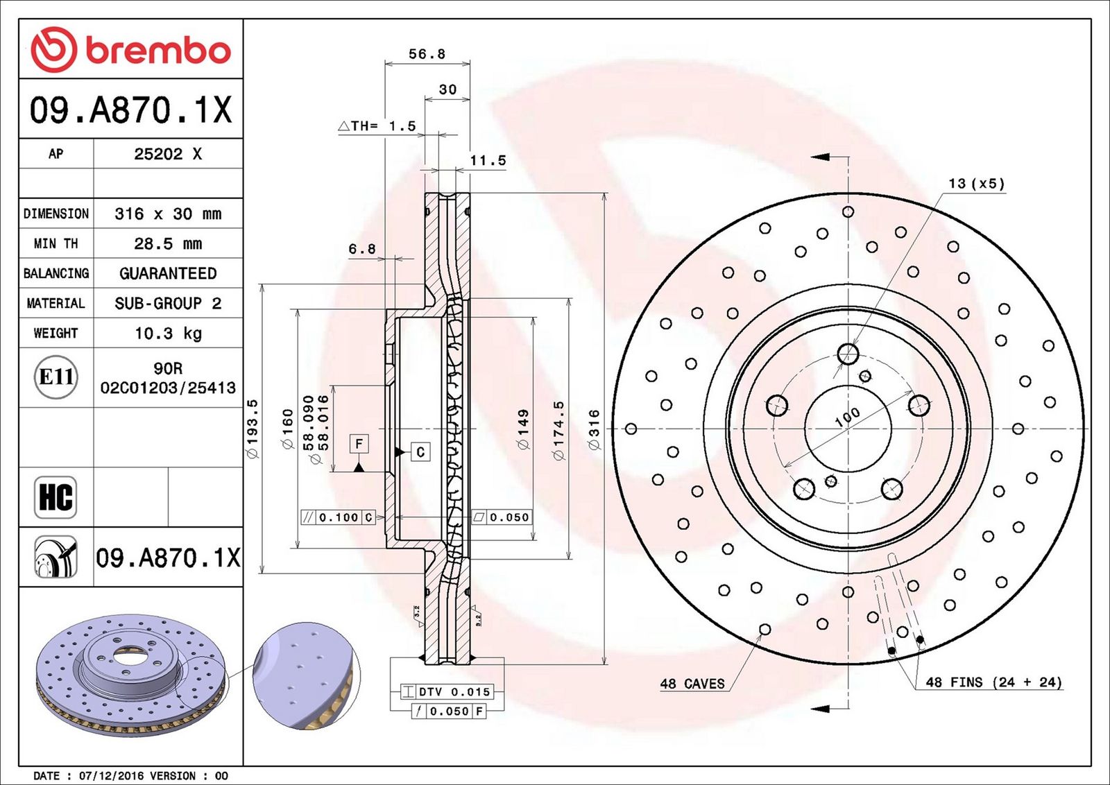 BREMBO 09.A870.1X - Bremsscheibe