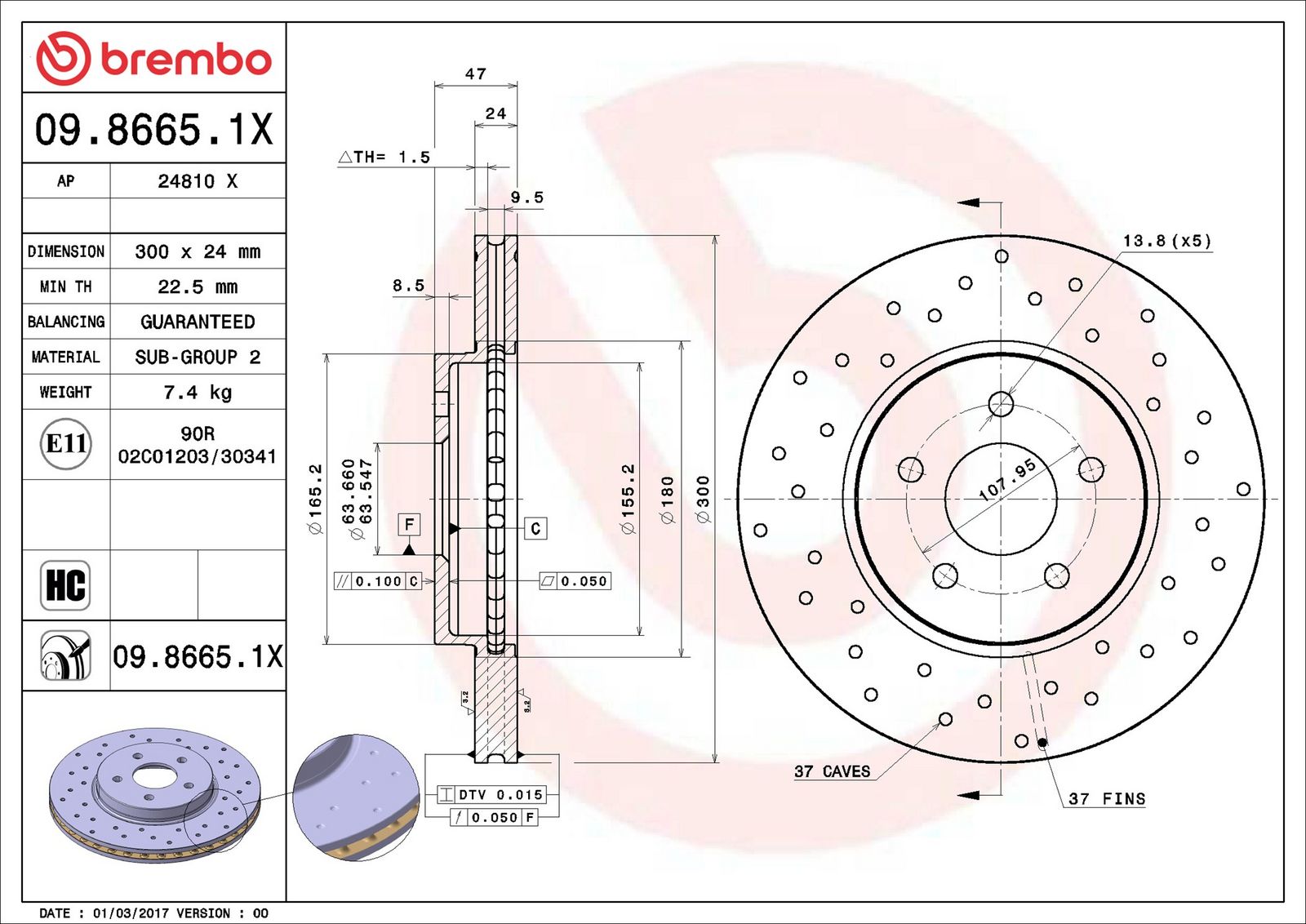 BREMBO 09.8665.1X - Bremsscheibe