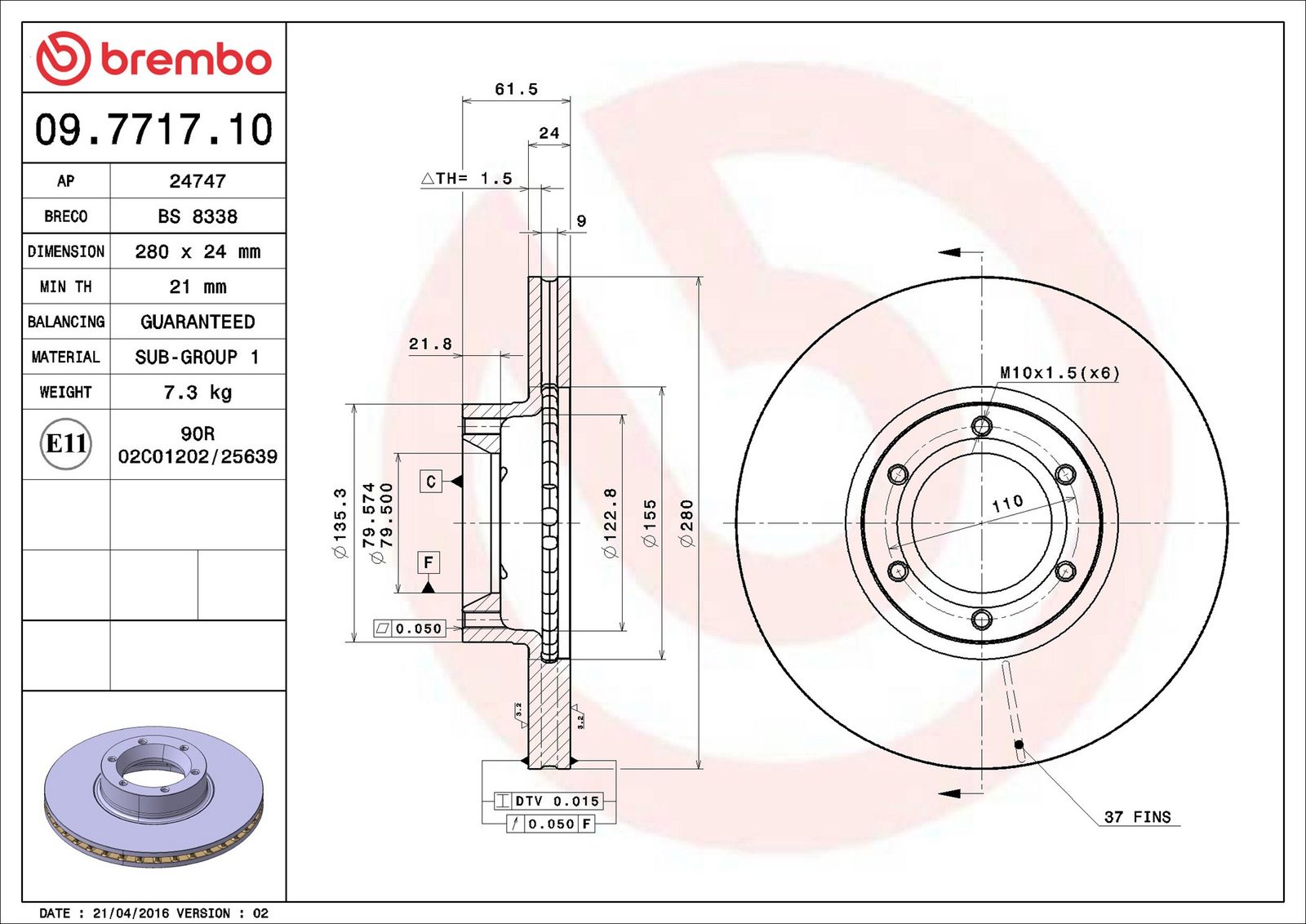 BREMBO 09.7717.10 - Bremsscheibe