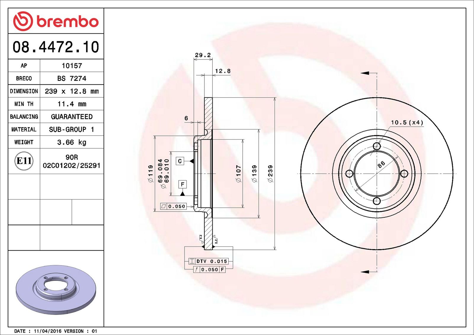 BREMBO 08.4472.10 - Bremsscheibe