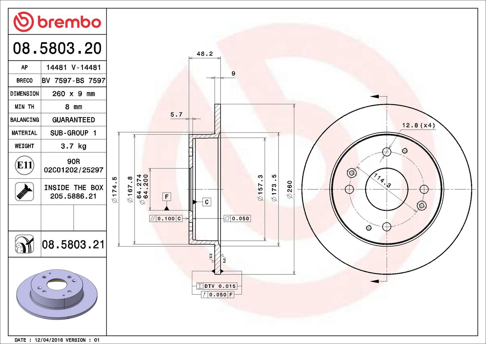 BREMBO 08.5803.21 - Bremsscheibe