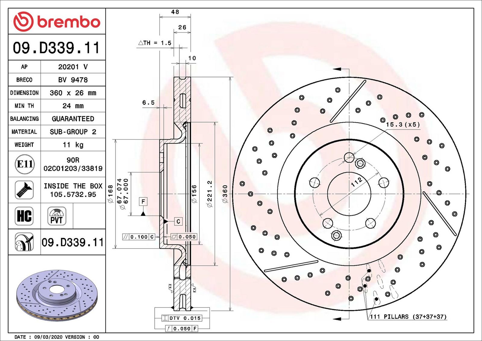 BREMBO 09.D339.11 - Bremsscheibe