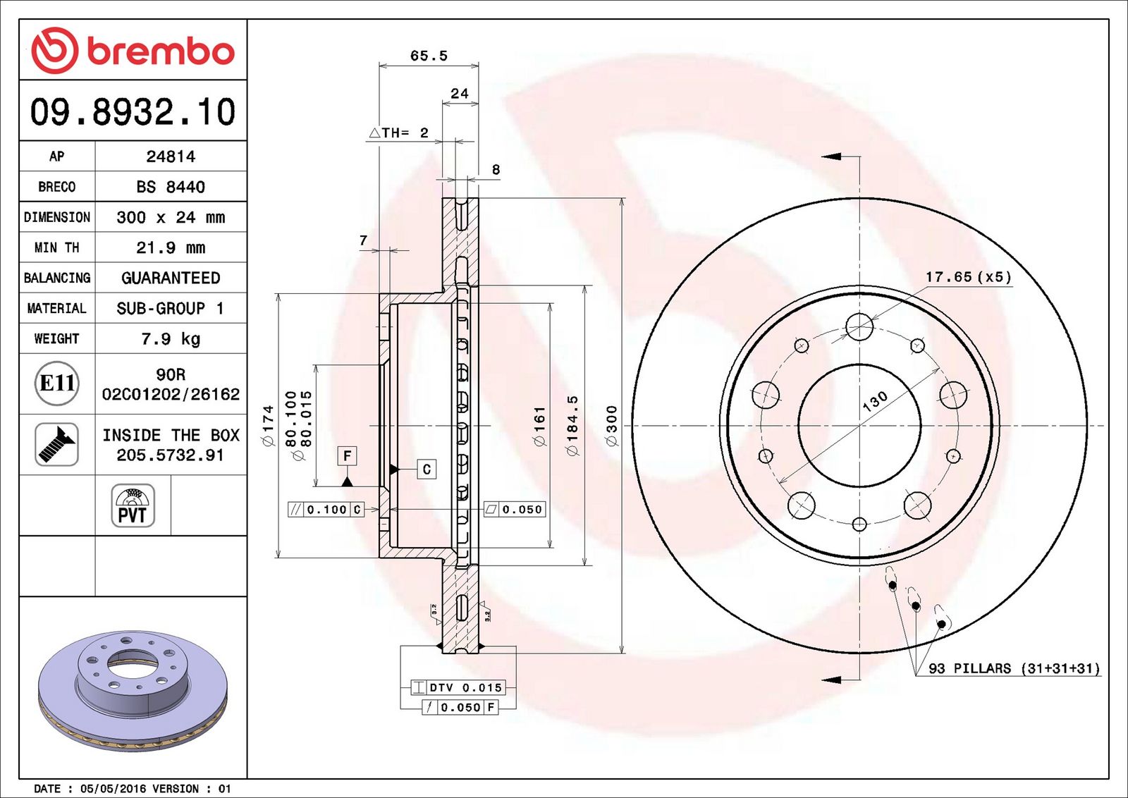 BREMBO 09.8932.10 - Bremsscheibe