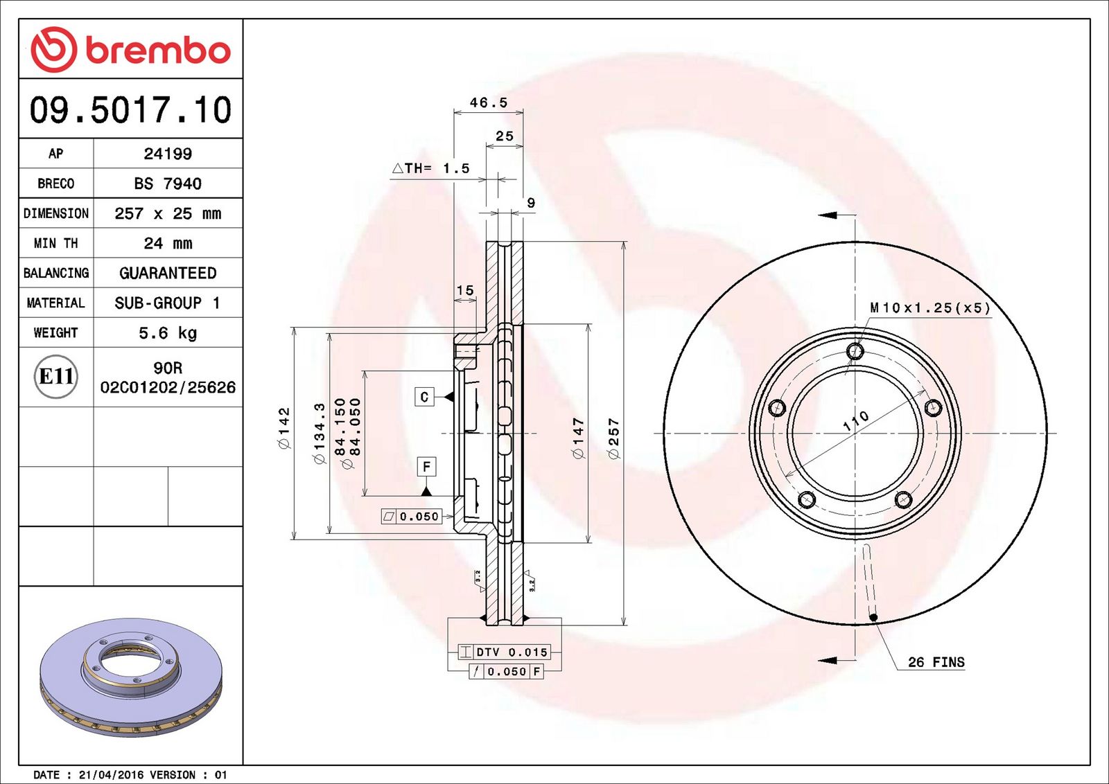 BREMBO 09.5017.10 - Bremsscheibe