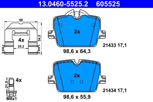ATE 13.0460-5525.2 - Bremsbelagsatz, Scheibenbremse