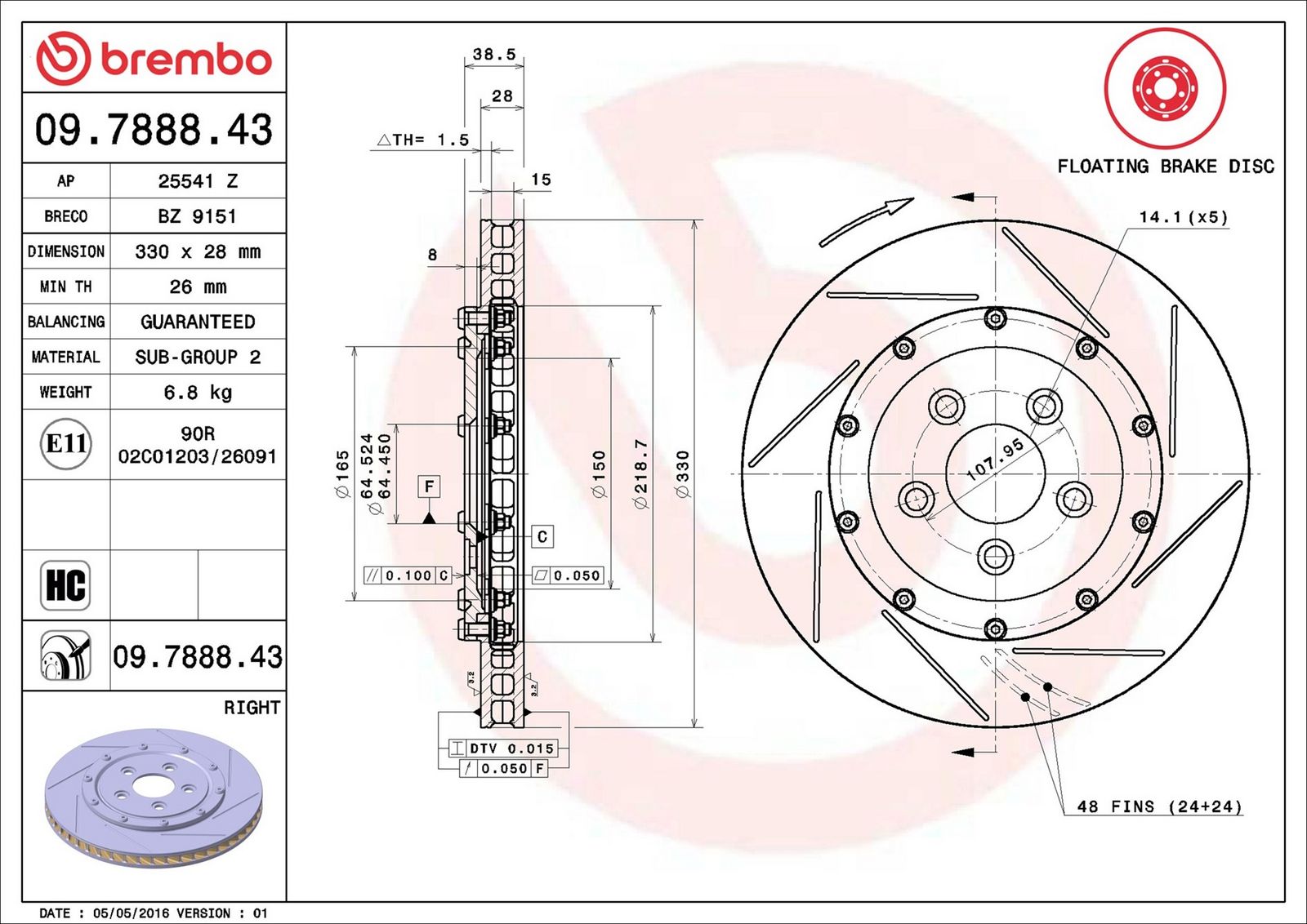BREMBO 09.7888.43 - Bremsscheibe