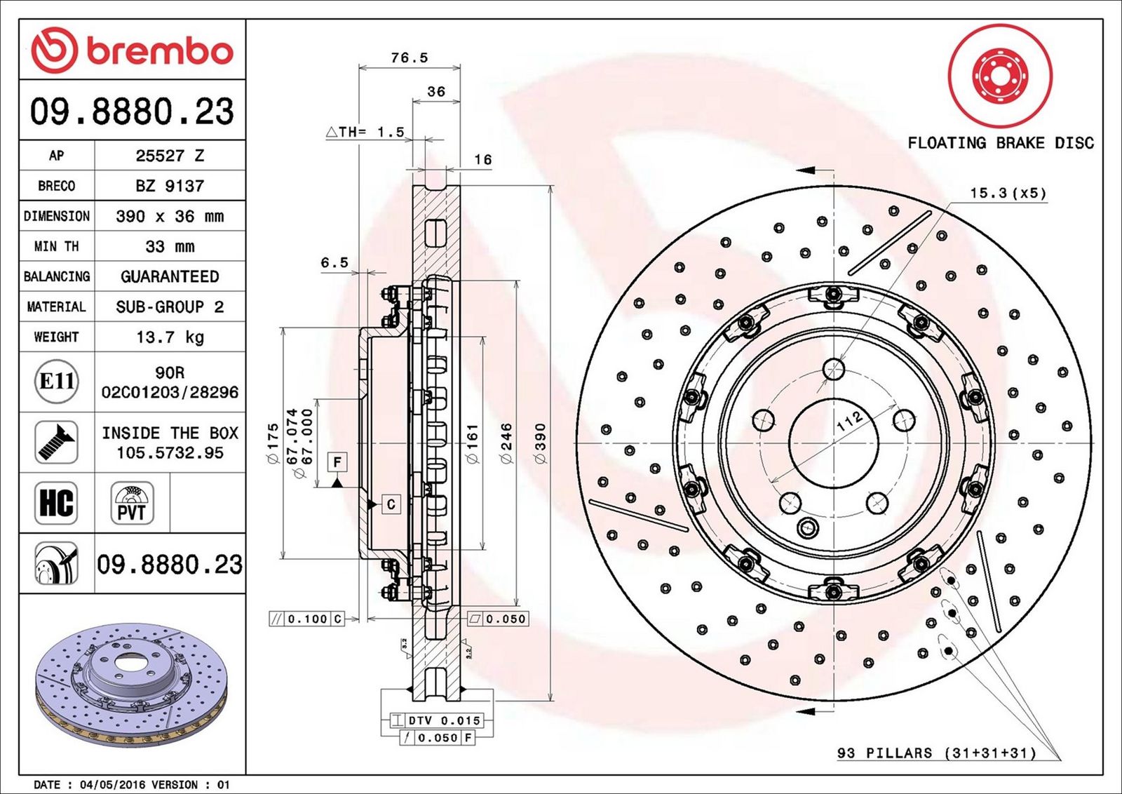 BREMBO 09.8880.23 - Bremsscheibe