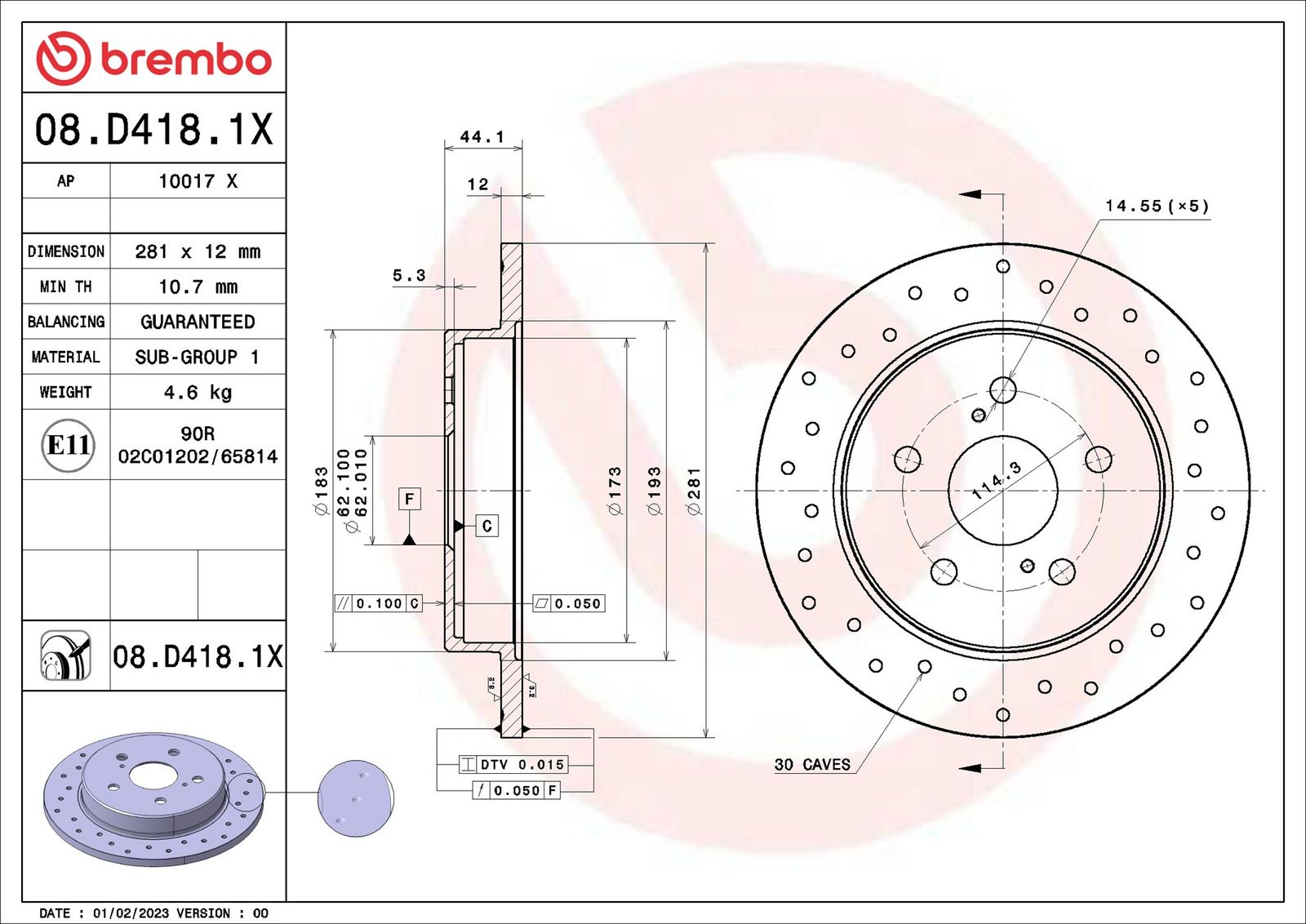 BREMBO 08.D418.1X - Bremsscheibe