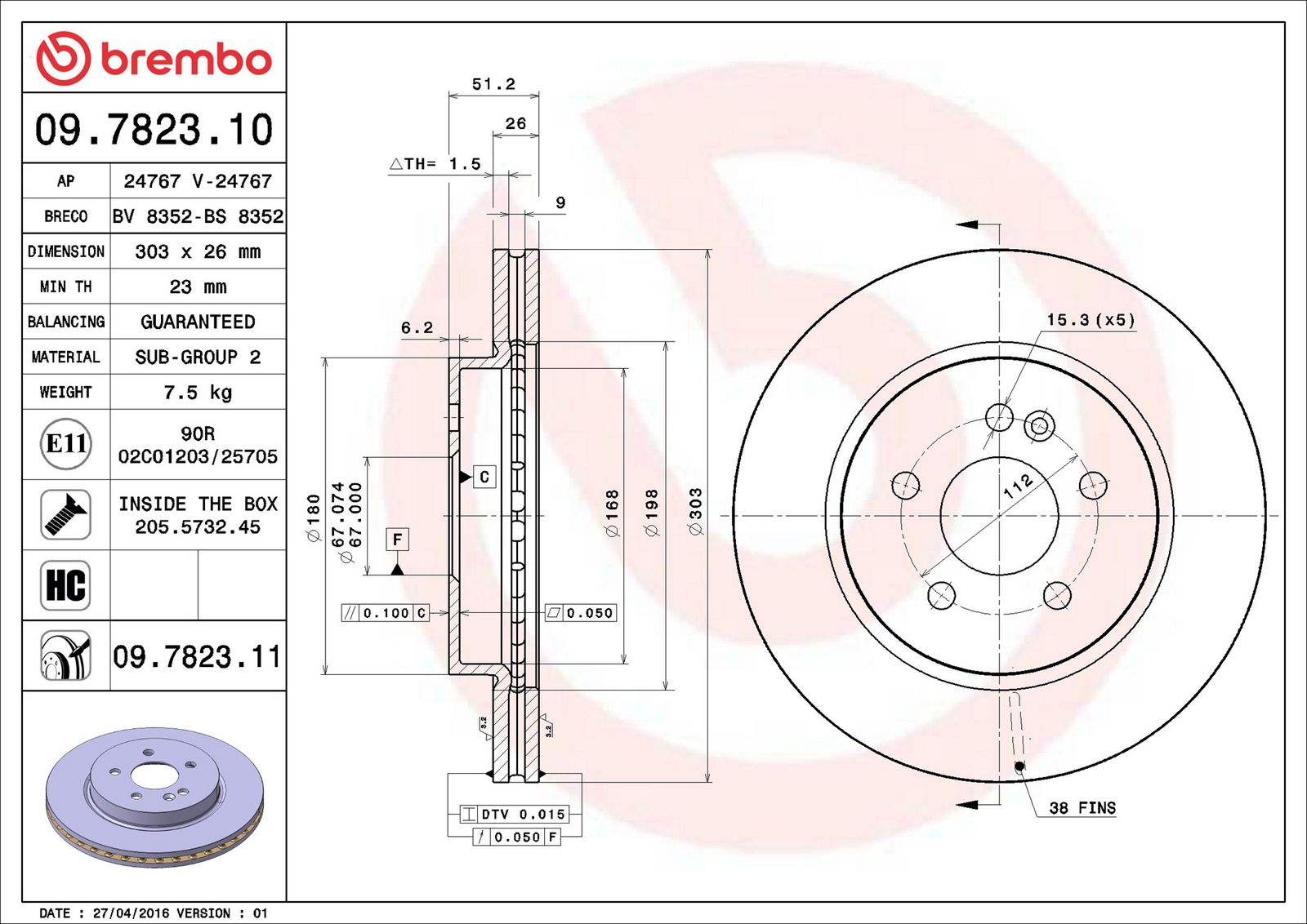 BREMBO 09.7823.11 - Bremsscheibe