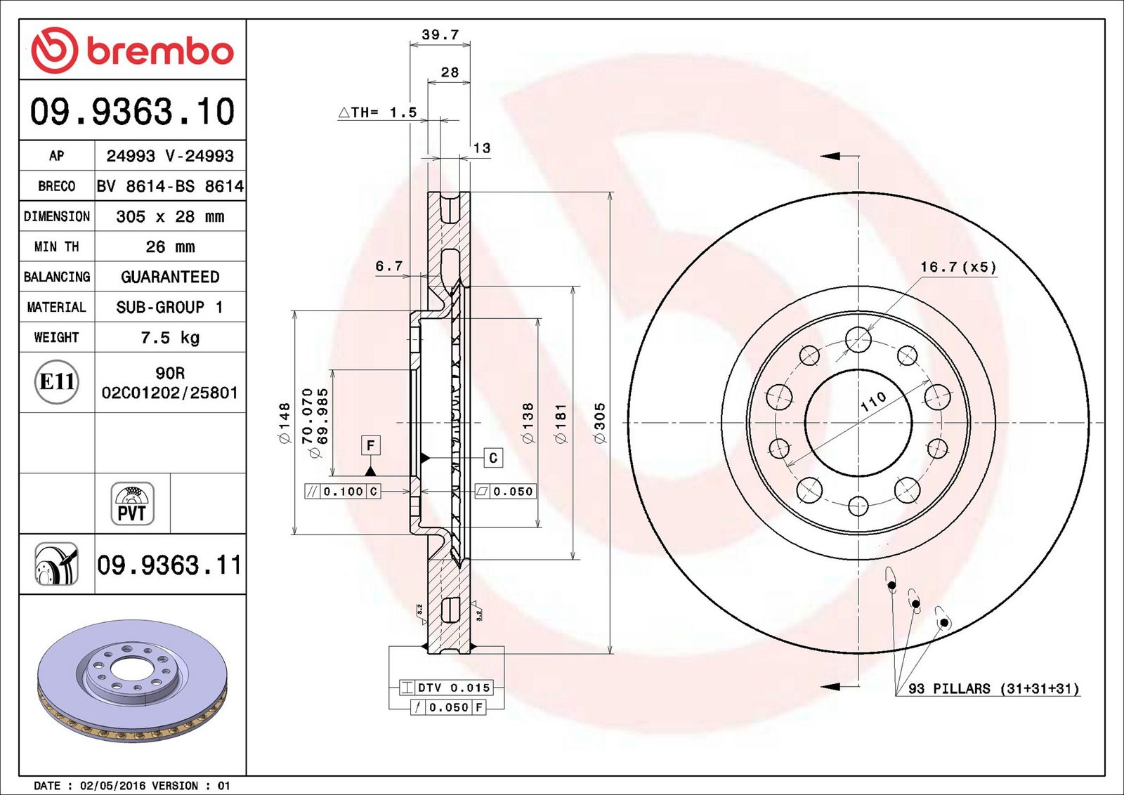 BREMBO 09.9363.11 - Bremsscheibe