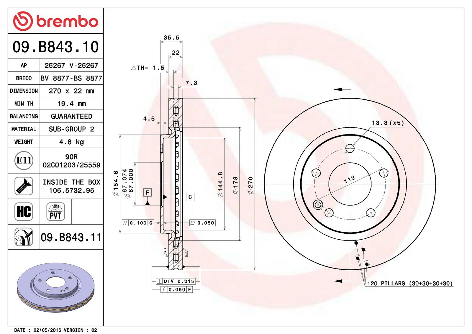 BREMBO 09.B843.11 - Bremsscheibe