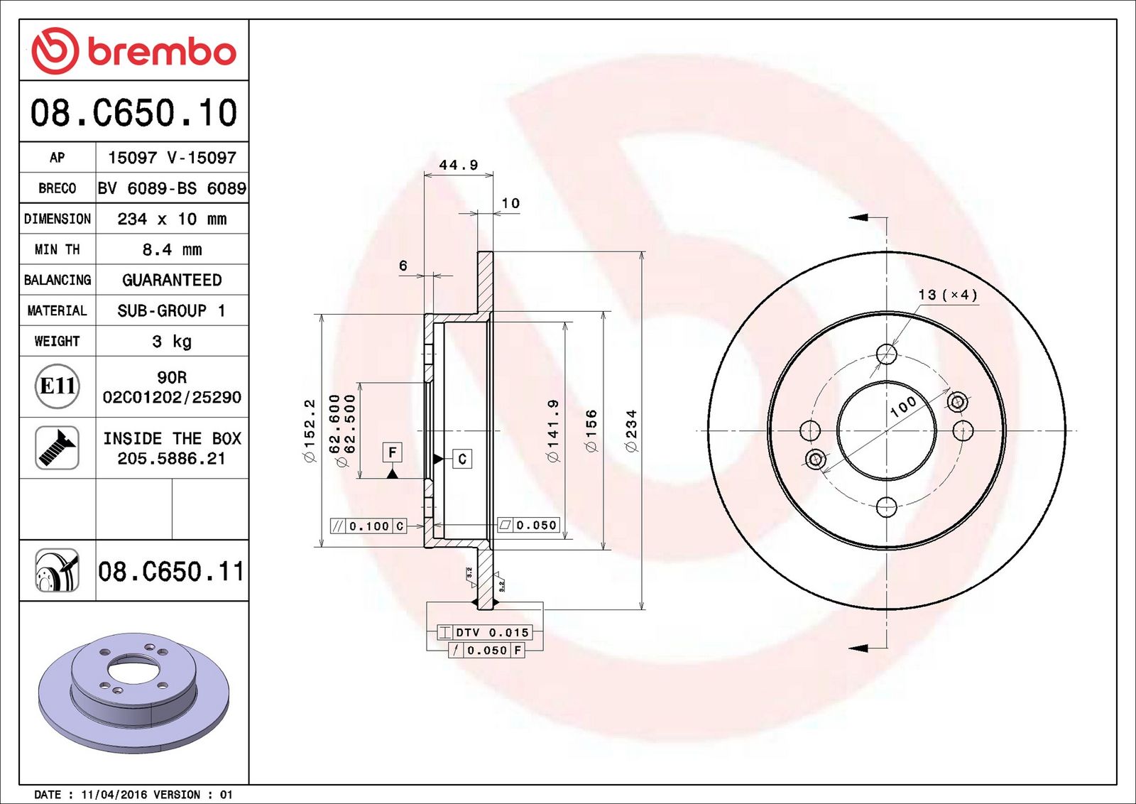 BREMBO 08.C650.11 - Bremsscheibe