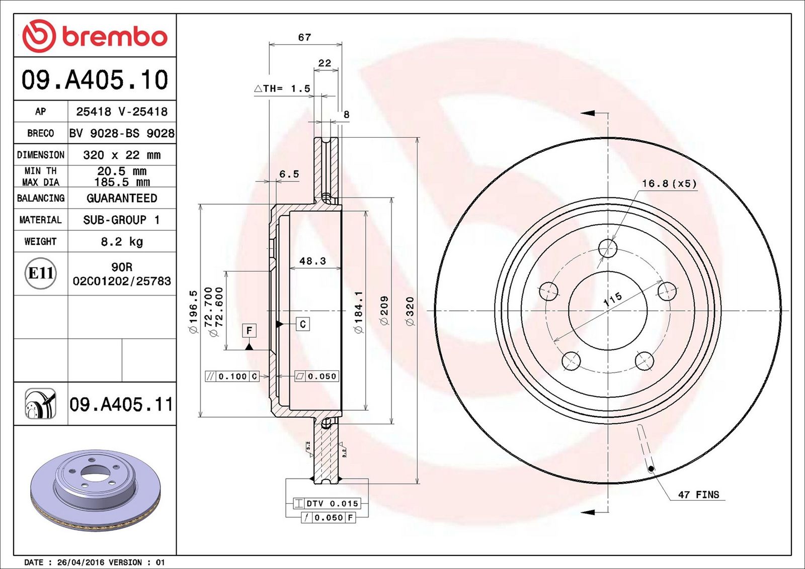 BREMBO 09.A405.11 - Bremsscheibe
