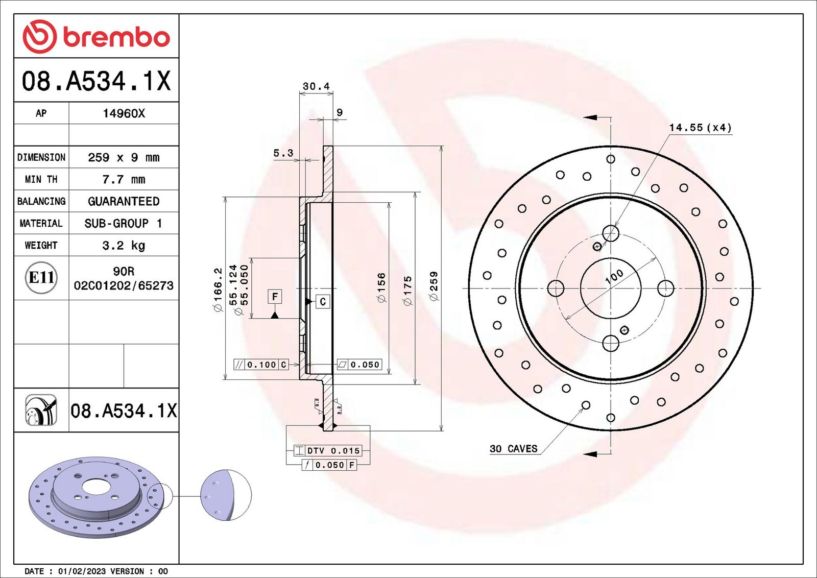 BREMBO 08.A534.1X - Bremsscheibe