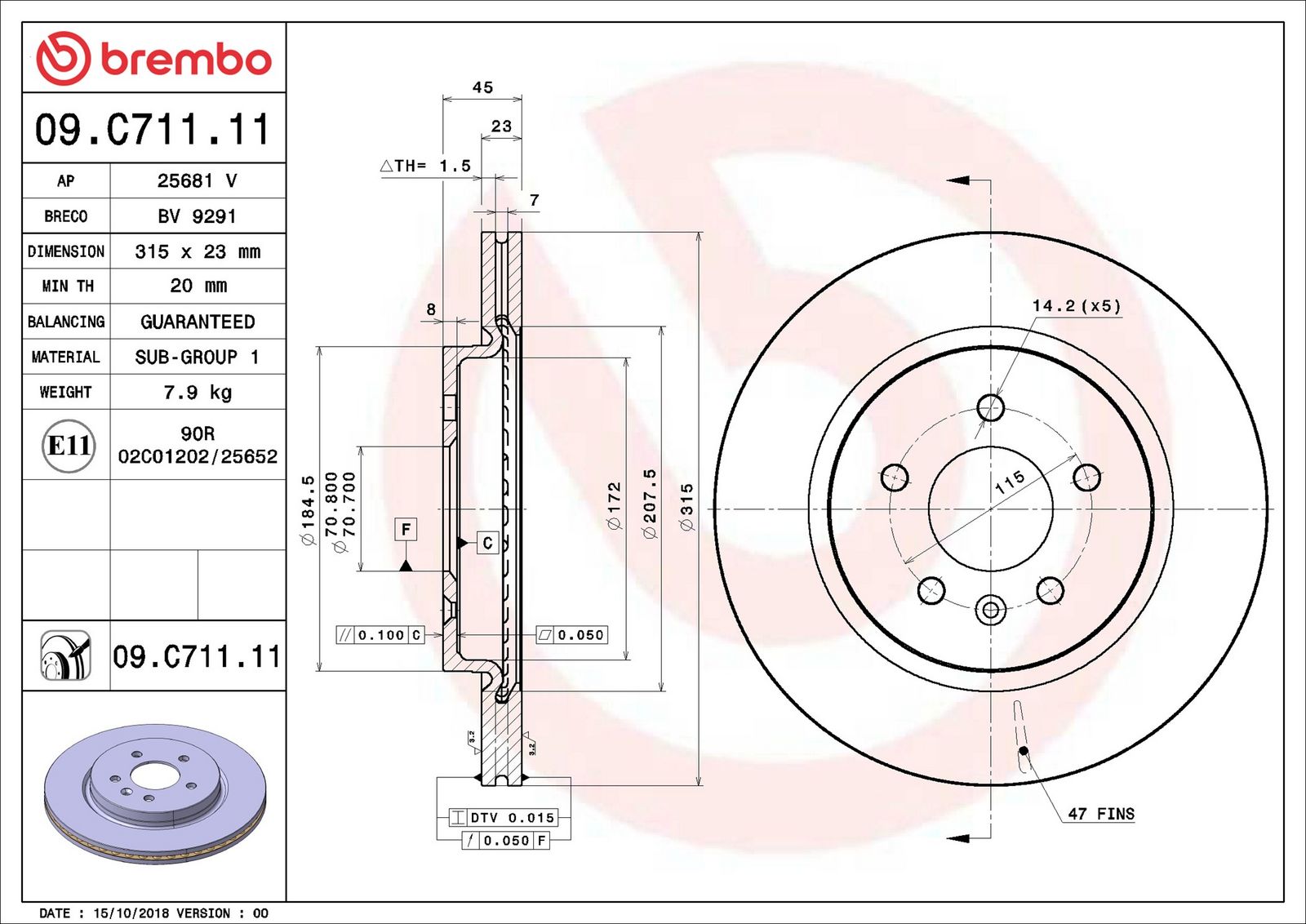 BREMBO 09.C711.11 - Bremsscheibe