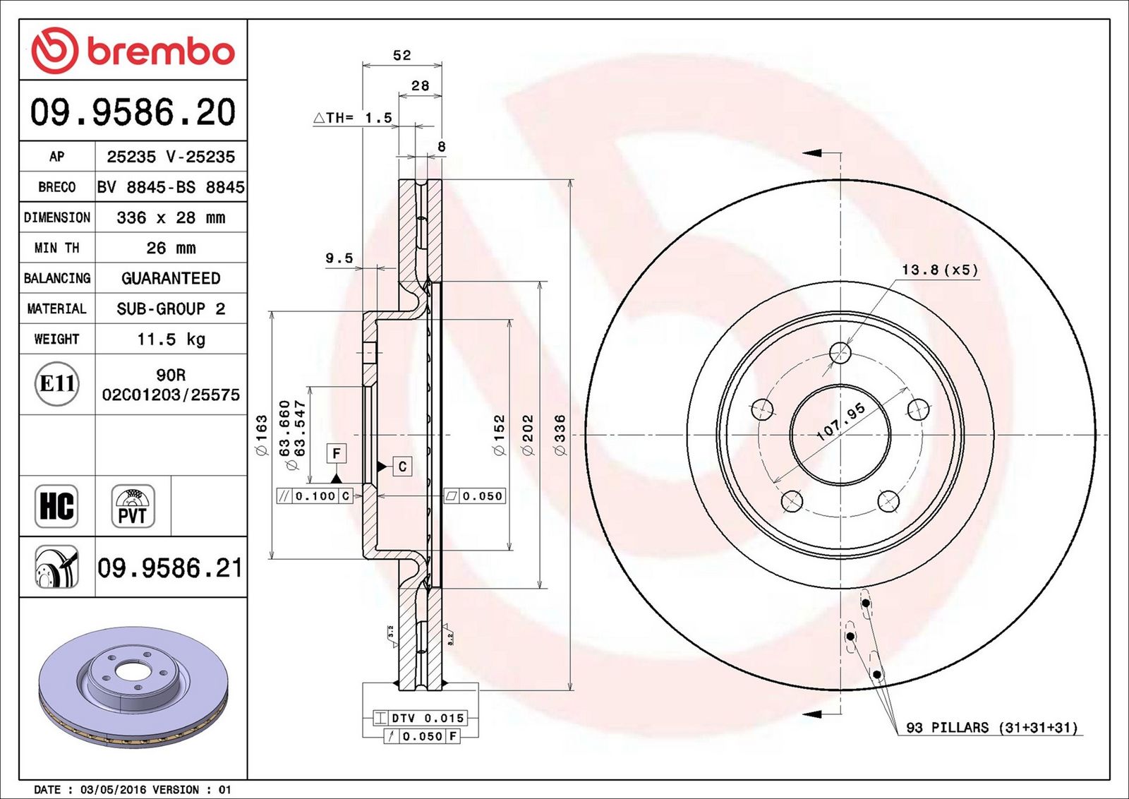 BREMBO 09.9586.21 - Bremsscheibe