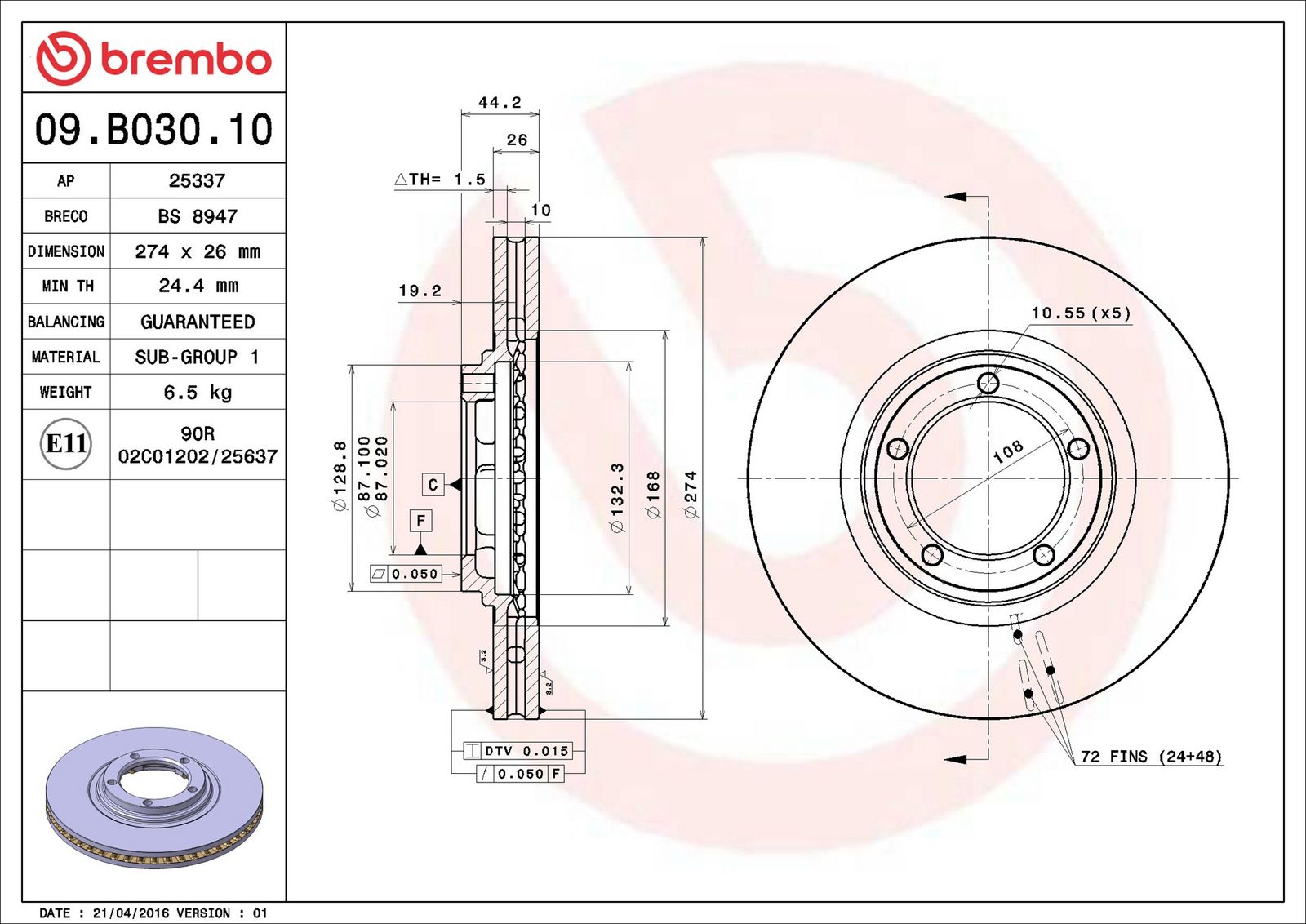 BREMBO 09.B030.10 - Bremsscheibe