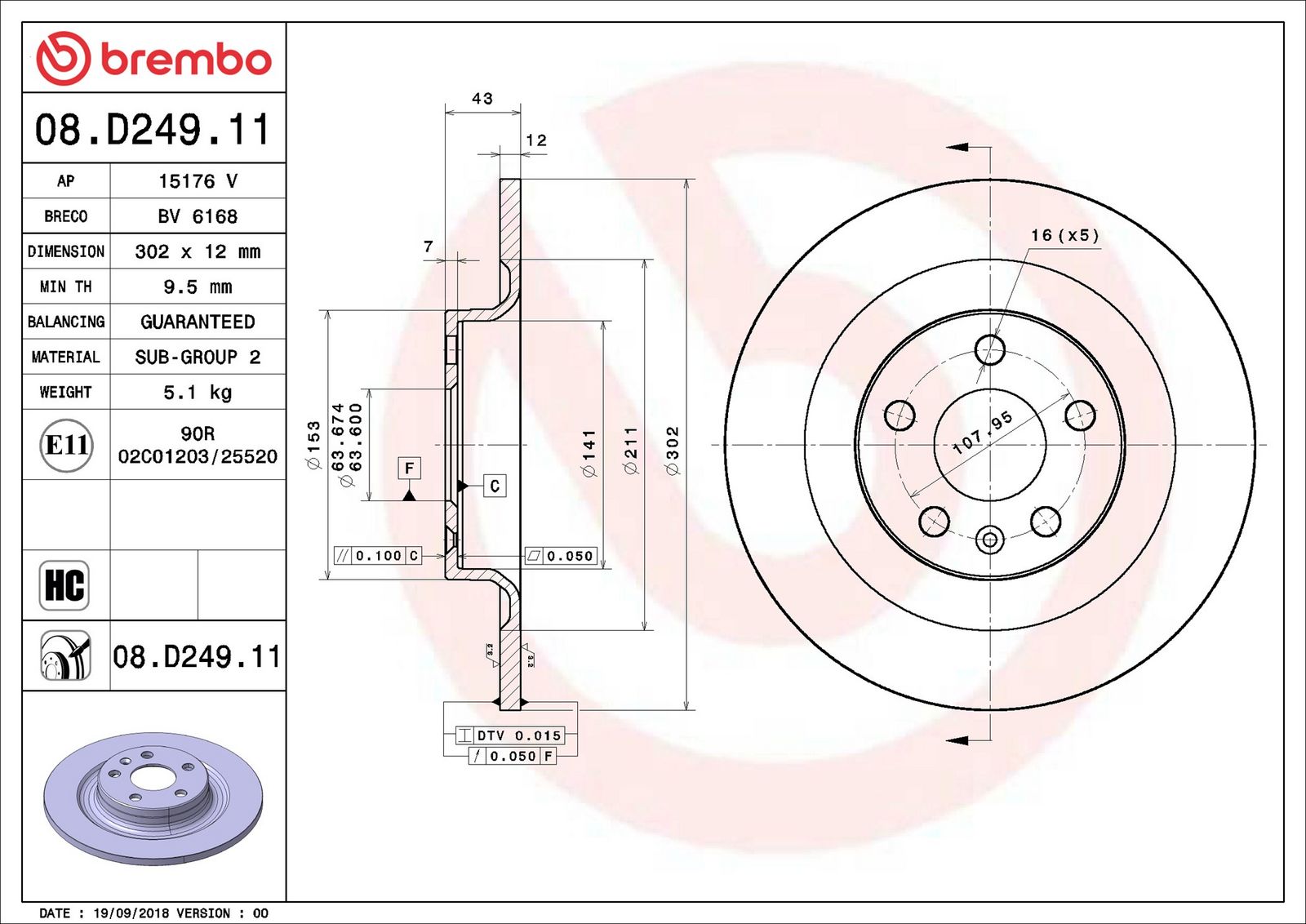 BREMBO 08.D249.11 - Bremsscheibe