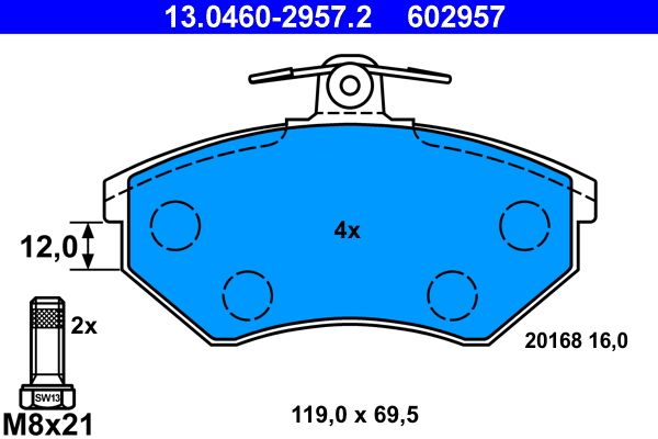 ATE 13.0460-2957.2 - Bremsbelagsatz, Scheibenbremse