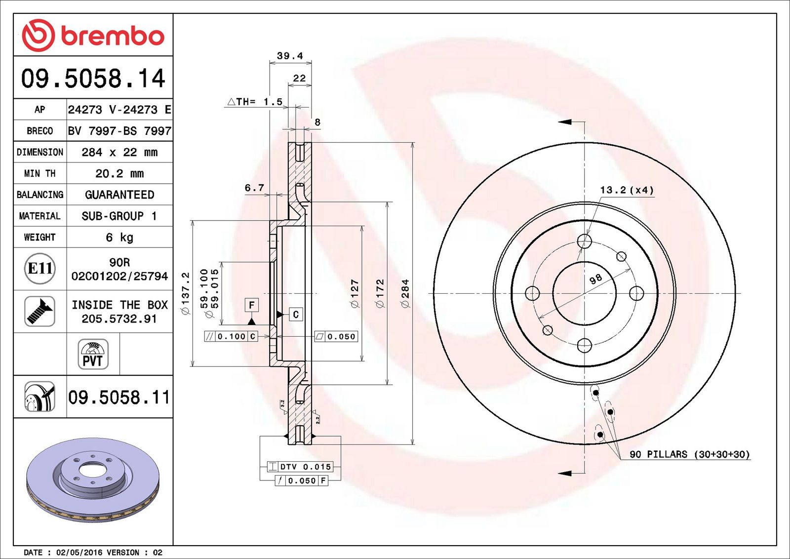 BREMBO 09.5058.11 - Bremsscheibe