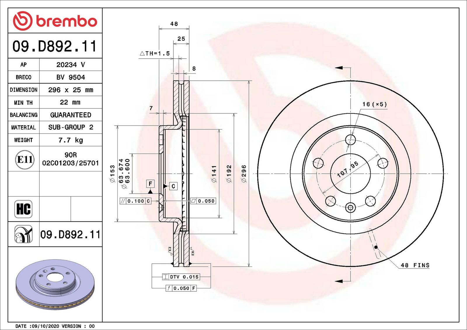 BREMBO 09.D892.11 - Bremsscheibe